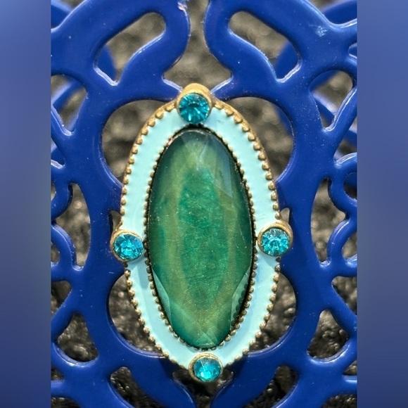 Intricate Blue Cuff Bracelet with Green Accent Rhinestone - Picture 7 of 7